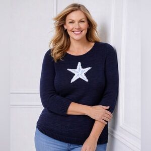 Talbots STARFISH BOATNECK SWEATER pullover chunky knit size 3XP nautical summer